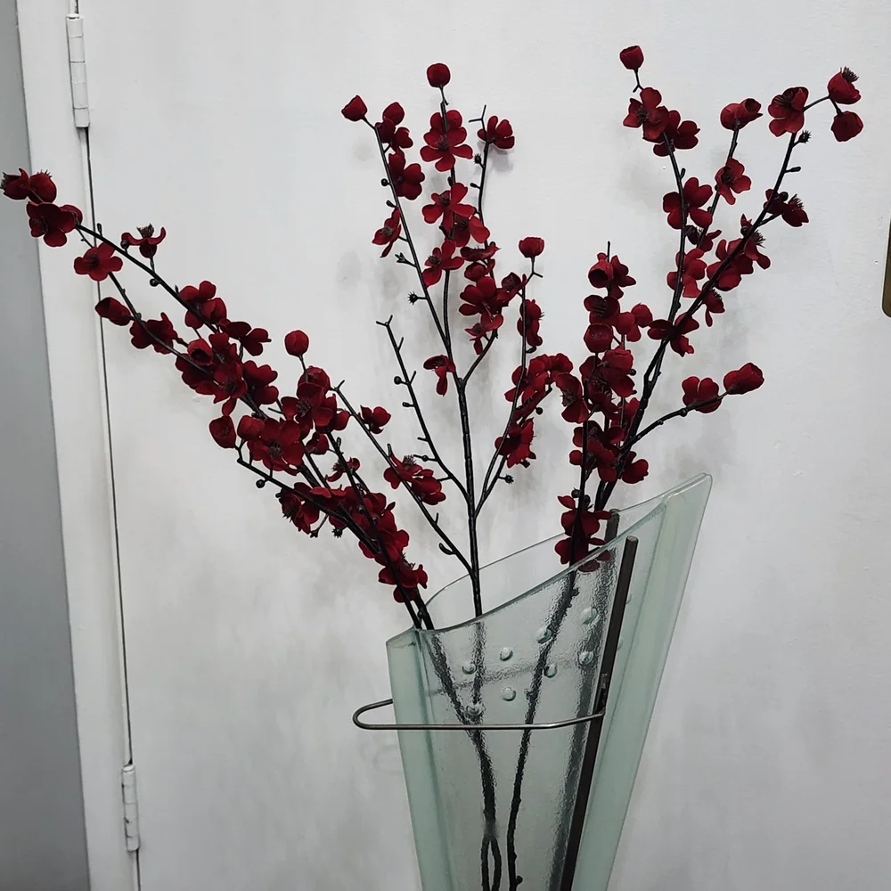 Plum Blossom Branches  3 Piece Silk Red Decorative Floral 38 Inches Long